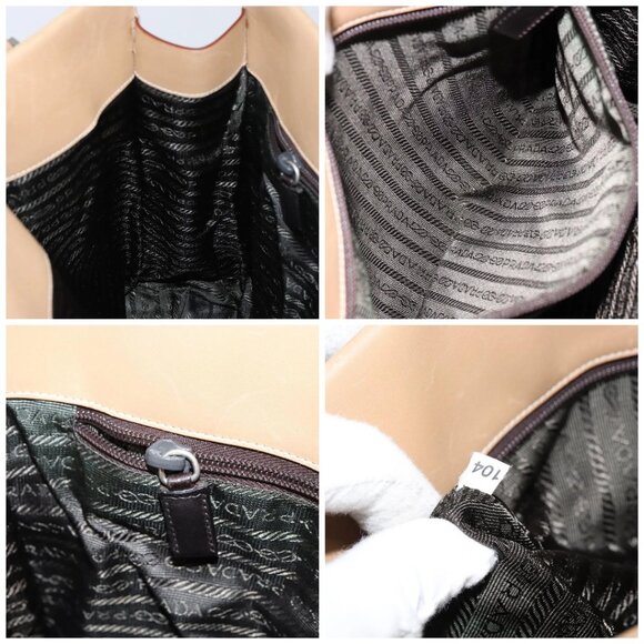 PRADA Tote Bag Leather Beige Silver Auth bs31380 - Picture 15 of 16